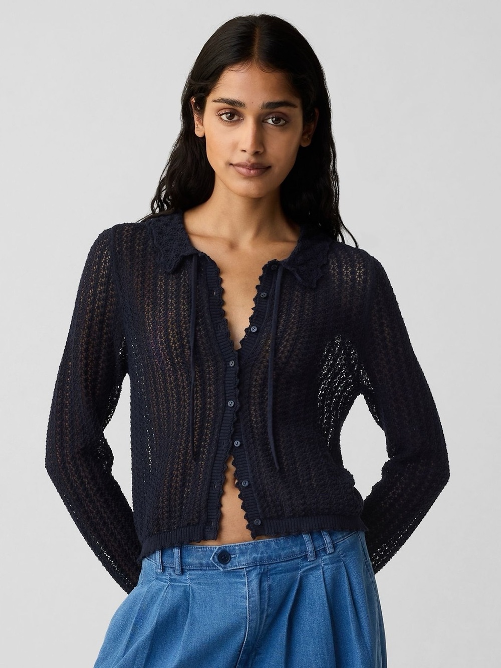 GAP x DÔEN Navy Blue Linen-Blend Cardigan